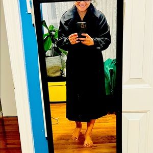 Black long coat. It is very warms and looks great with boots or flats.